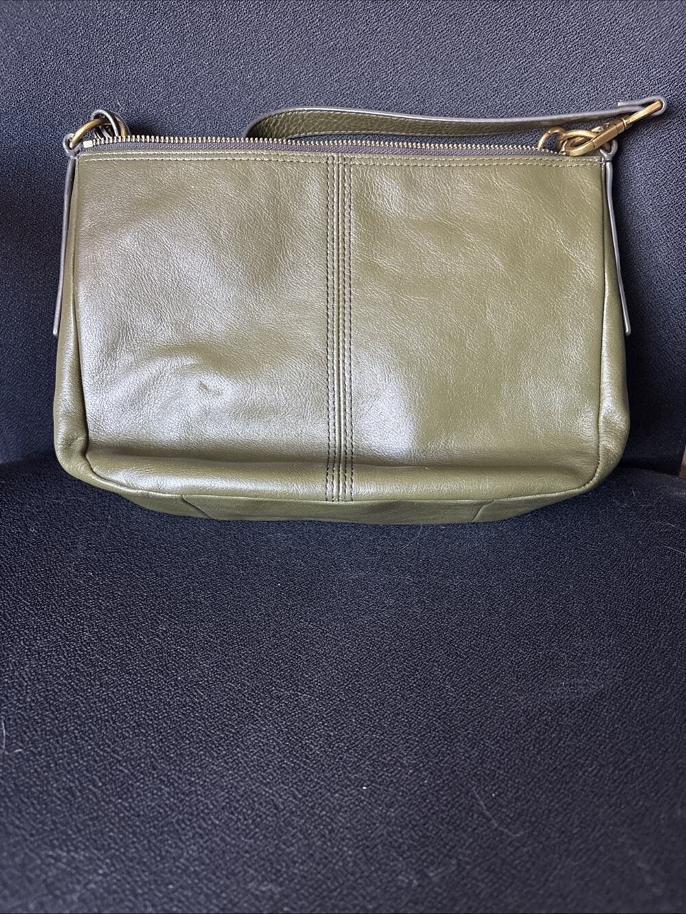 Fossil Dark Green Leather Shoulder Crossbody Purse with Brass Key and Hardware